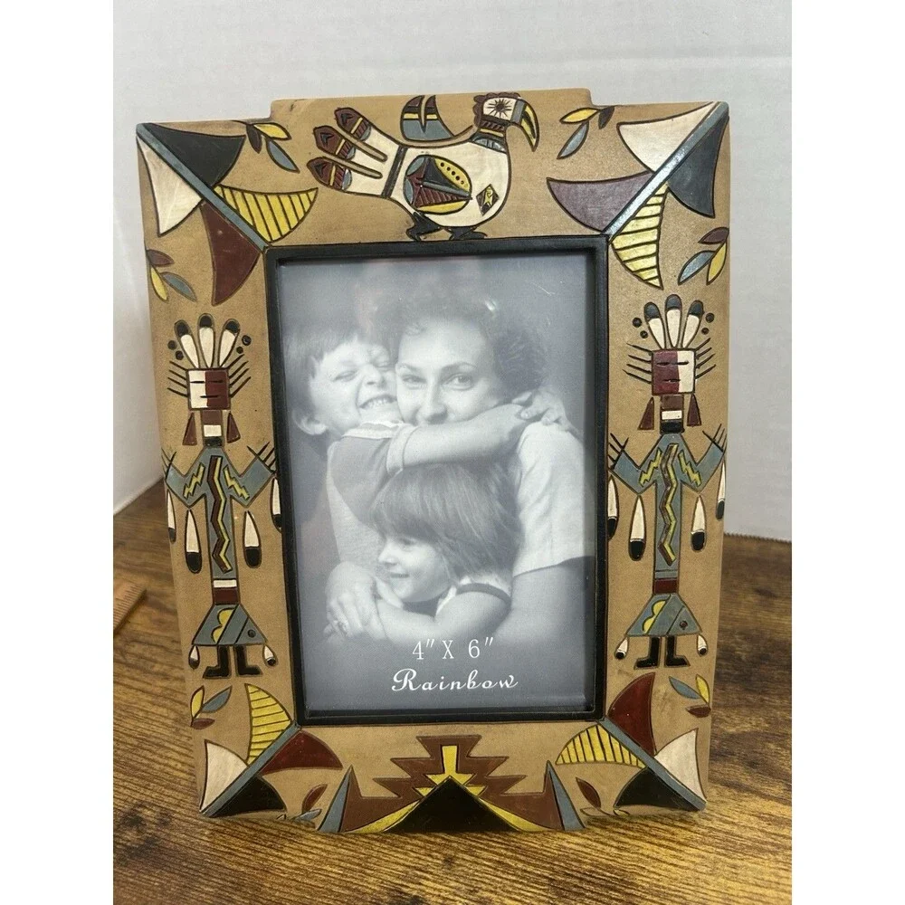 Southwestern Tribal Photo Frame Kokopelli Style Hand Painted 4x6 Decor Art